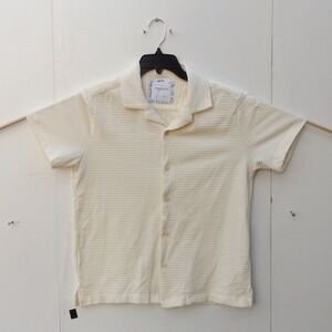 Denim & Flower Ricky Singh Mens Medium Cream Textured Waffle Knit Camp Shirt MS